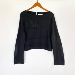 Duffy NY Stripe Mesh Long Sleeve Crop Top Pullover‎ Crewneck Black Size Medium